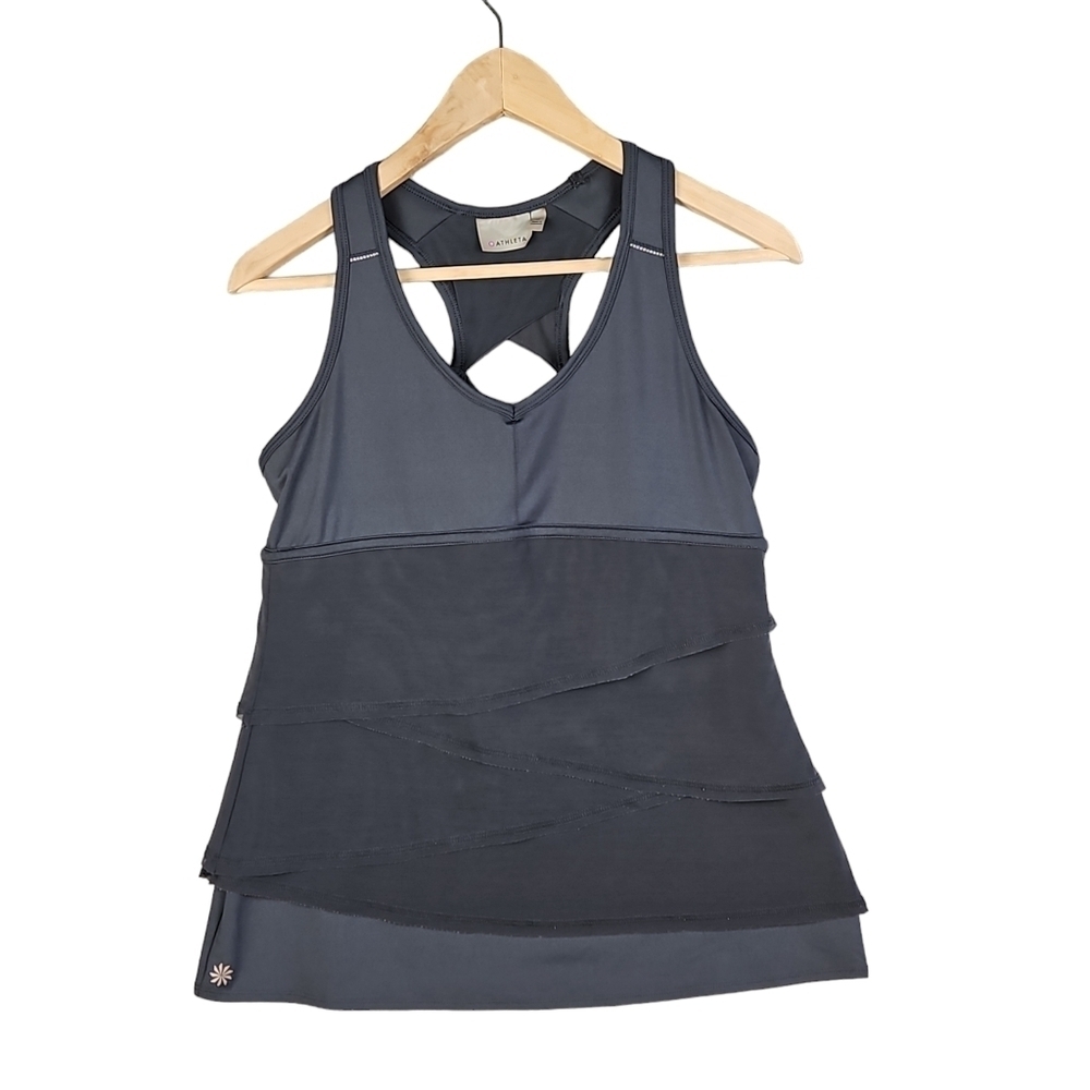 Athleta Shirt Womens M Gray Ruffle Racerback Athletic Workout Pullover Tank Top